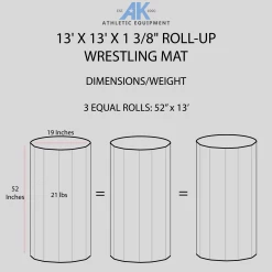 AK Athletic Equipment 13' X 13' X 1 3/8" Roll-Up Wrestling Mat -Tumbl Trak shop 13x13WRESTLINGMATDIMENSIONSINFOGRAPHIC