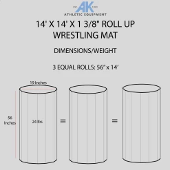 AK Athletic Equipment 14' X 14' X 1 3/8" Roll Up Wrestling Mat -Tumbl Trak shop 14x14WRESTLINGMATDIMENSIONSINFOGRAPHIC