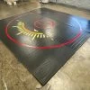 AK Athletic Equipment CLEARANCE 14' X 14' X 1 3/8" Roll Up Wrestling Mat - Black With Red Circles And Logo -Tumbl Trak shop 14x14blackredsun scaled