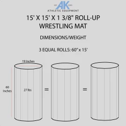 AK Athletic Equipment 15' X 15' X 1 3/8" Roll-Up Wrestling Mat -Tumbl Trak shop 15x15WRESTLINGMATDIMENSIONSINFOGRAPHIC