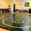 AK Athletic Equipment 20' X 20' X 1 3/8" Roll-Up Wrestling Mat With Four Practice Circles -Tumbl Trak shop 20 x20 blackmatwithpracticecircles scaled