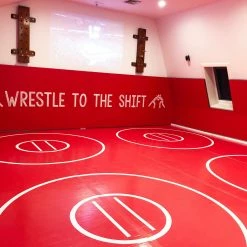 AK Athletic Equipment 20' X 20' X 1 3/8" Roll-Up Wrestling Mat With Four Practice Circles -Tumbl Trak shop 20 x20 redwresltingmat scaled