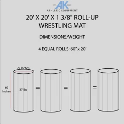 AK Athletic Equipment 20' X 20' X 1 3/8" Roll-Up Wrestling Mat -Tumbl Trak shop 20x20WRESTLINGMATDIMENSIONSINFOGRAPHIC