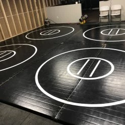 AK Athletic Equipment Black And Red 8 Section 20' X 20' X 1 3/8" Roll-Up Wrestling Mat With Four Practice Circles -Tumbl Trak shop 4 10 x10 wrestlingmats scaled