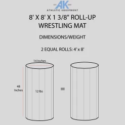 AK Athletic Equipment 8' X 8' X 1 3/8" Roll-Up Wrestling Mat -Tumbl Trak shop 8x8WRESTLINGMATDIMENSIONSINFOGRAPHIC