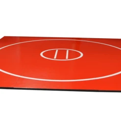 AK Athletic Equipment 16' X 16' X 1 3/8" Roll-Up Wrestling Mat -Tumbl Trak shop red wrestling mat with white circles and starting lines